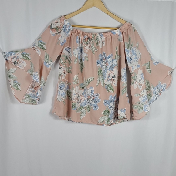 Pink Floral Off Shoulder Bellsleeve - Picture 4 of 10
